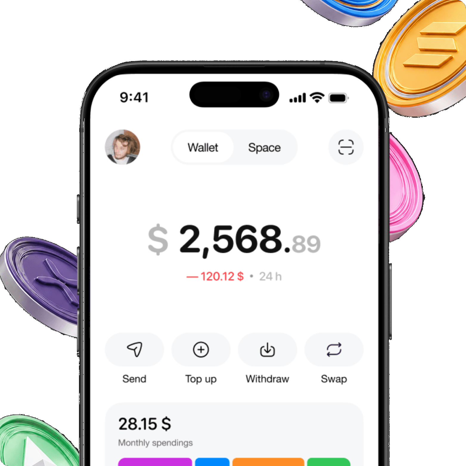 Telegram Wallet: кошелёк на смартфоне с цветными монетами